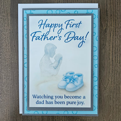 First Father’s Day Card, Handmade Heartfelt Greeting Card For New Dad, Baby Son, Blue Booties