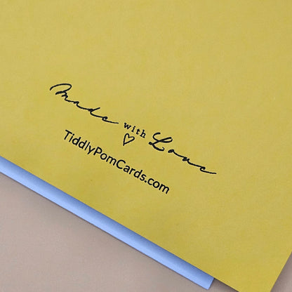 Yellow card with 'Made with Love' text and TiddlyPomCards.com branding.