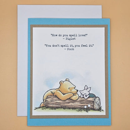 Winnie the Pooh Card for Friends, Handmade Friendship Greeting Card, Piglet & Pooh Quote Card For Best Friend, Bestie Card