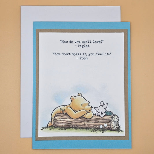 Winnie the Pooh Card for Friends, Handmade Friendship Greeting Card, Piglet & Pooh Quote Card For Best Friend, Bestie Card