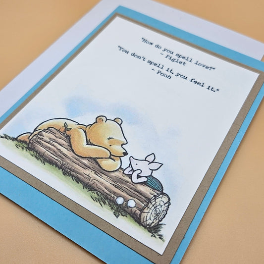 Winnie the Pooh Card for Friends, Handmade Friendship Greeting Card, Piglet & Pooh Quote Card For Best Friend, Bestie Card