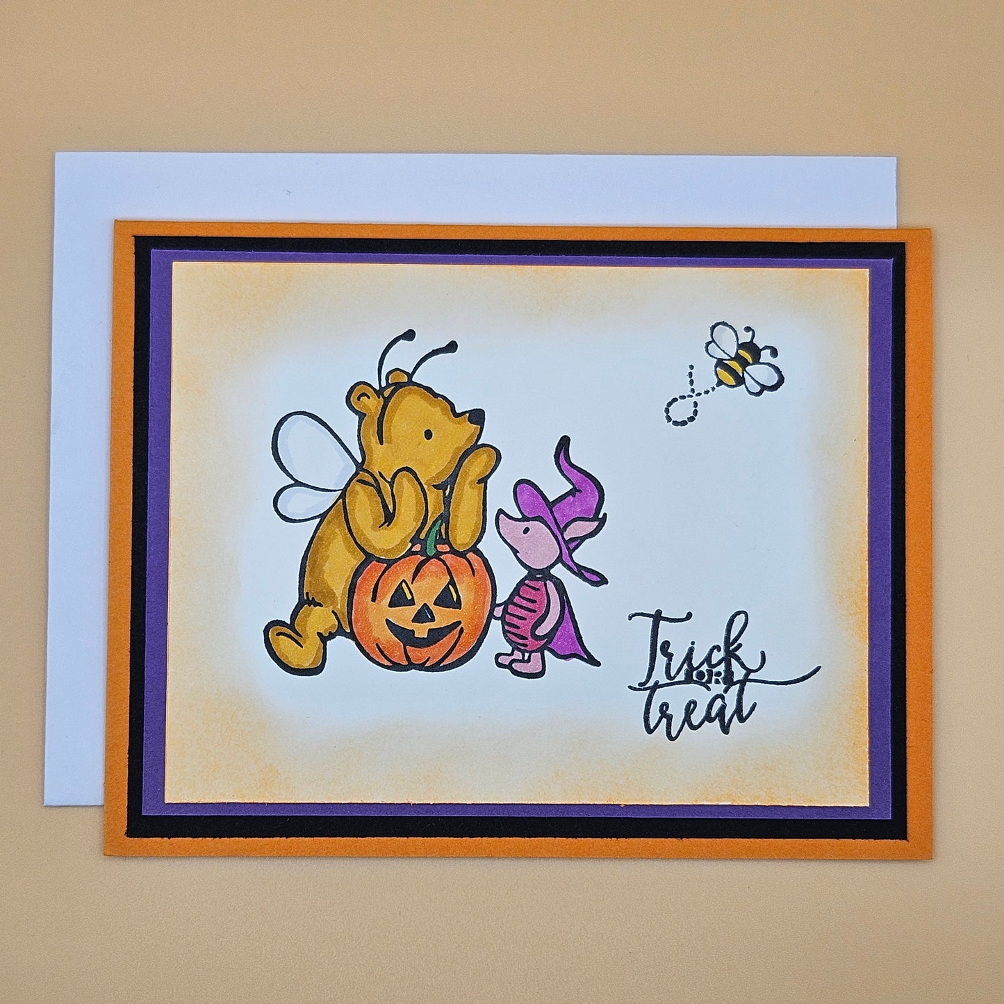 Handmade Halloween Card, Winnie the Pooh Trick or Treat Card, Cute Fall Greeting Card for Kids