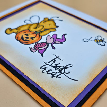 Handmade Halloween Card, Winnie the Pooh Trick or Treat Card, Cute Fall Greeting Card for Kids