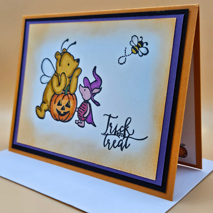 Handmade Halloween Card, Winnie the Pooh Trick or Treat Card, Cute Fall Greeting Card for Kids