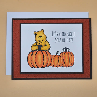 Handmade Thanksgiving Card, Winnie the Pooh Fall Greeting Card, It's a Thankful Sort of Day