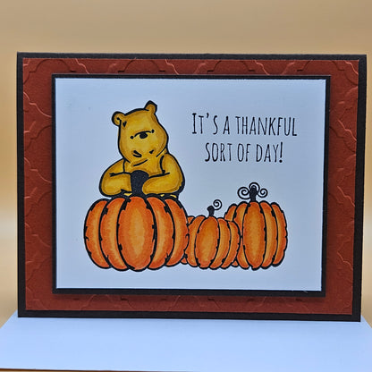 Handmade Thanksgiving Card, Winnie the Pooh Fall Greeting Card, It's a Thankful Sort of Day