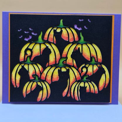 Handmade Halloween Card, Spooky Greeting Card for Cat Lovers, Black Cat & Pumpkin Card