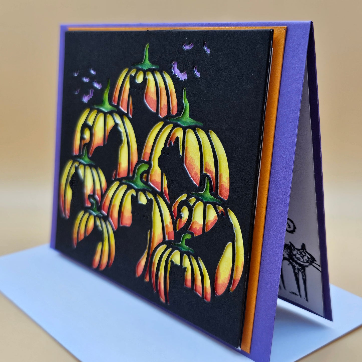 Handmade Halloween Card, Spooky Greeting Card for Cat Lovers, Black Cat & Pumpkin Card