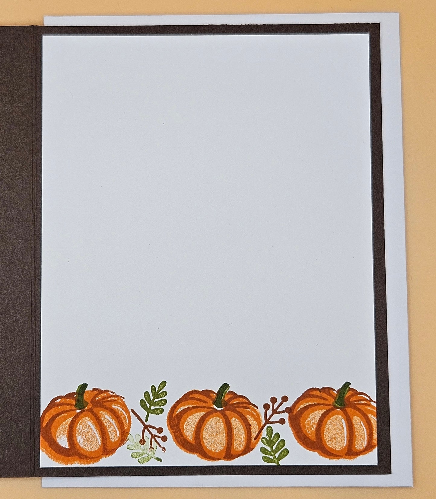 Handmade Thanksgiving Card, Friendship Greeting Card with Embossed Pumpkins, Autumn Leaves & Orange Layered Design