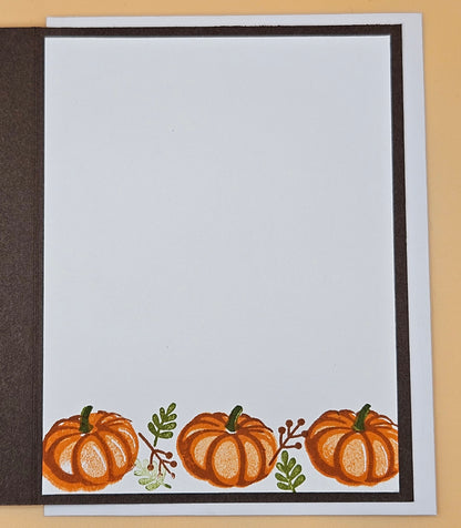 Handmade Thanksgiving Card, Friendship Greeting Card with Embossed Pumpkins, Autumn Leaves & Orange Layered Design