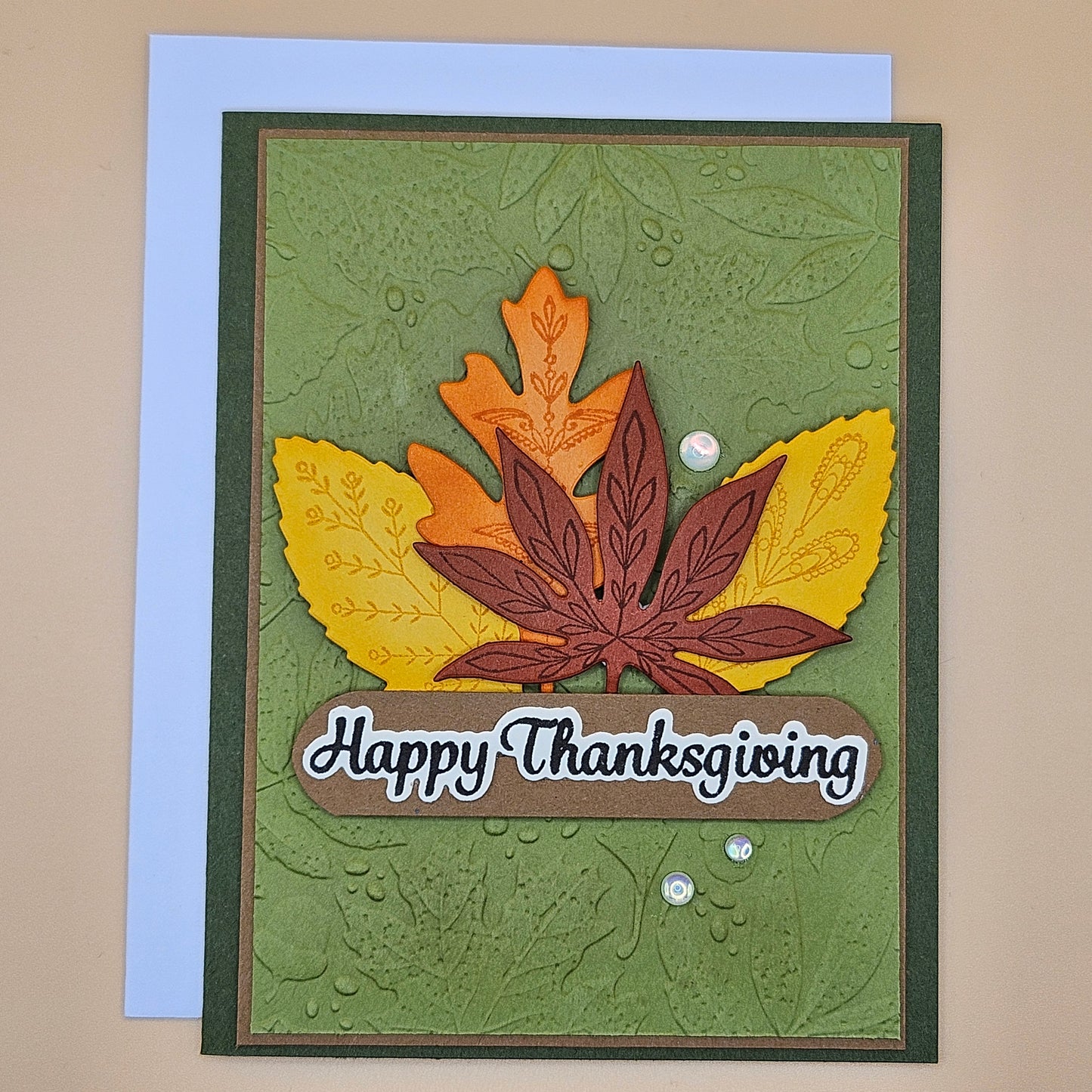Thanksgiving Card, Handmade Fall Greeting Card, Layered Leaves, Autumn Thank You Card, Grateful Card, A2 Embossed Card