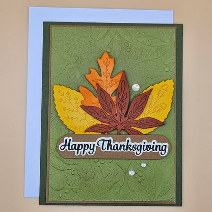 Thanksgiving Card, Handmade Fall Greeting Card, Layered Leaves, Autumn Thank You Card, Grateful Card, A2 Embossed Card