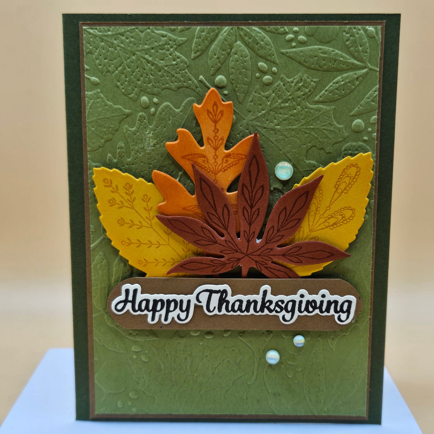 Thanksgiving Card, Handmade Fall Greeting Card, Layered Leaves, Autumn Thank You Card, Grateful Card, A2 Embossed Card