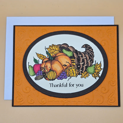 Handmade Thanksgiving Card, Fall Give Thanks Greeting Card, Embossed Thank You Card for Friends & Family