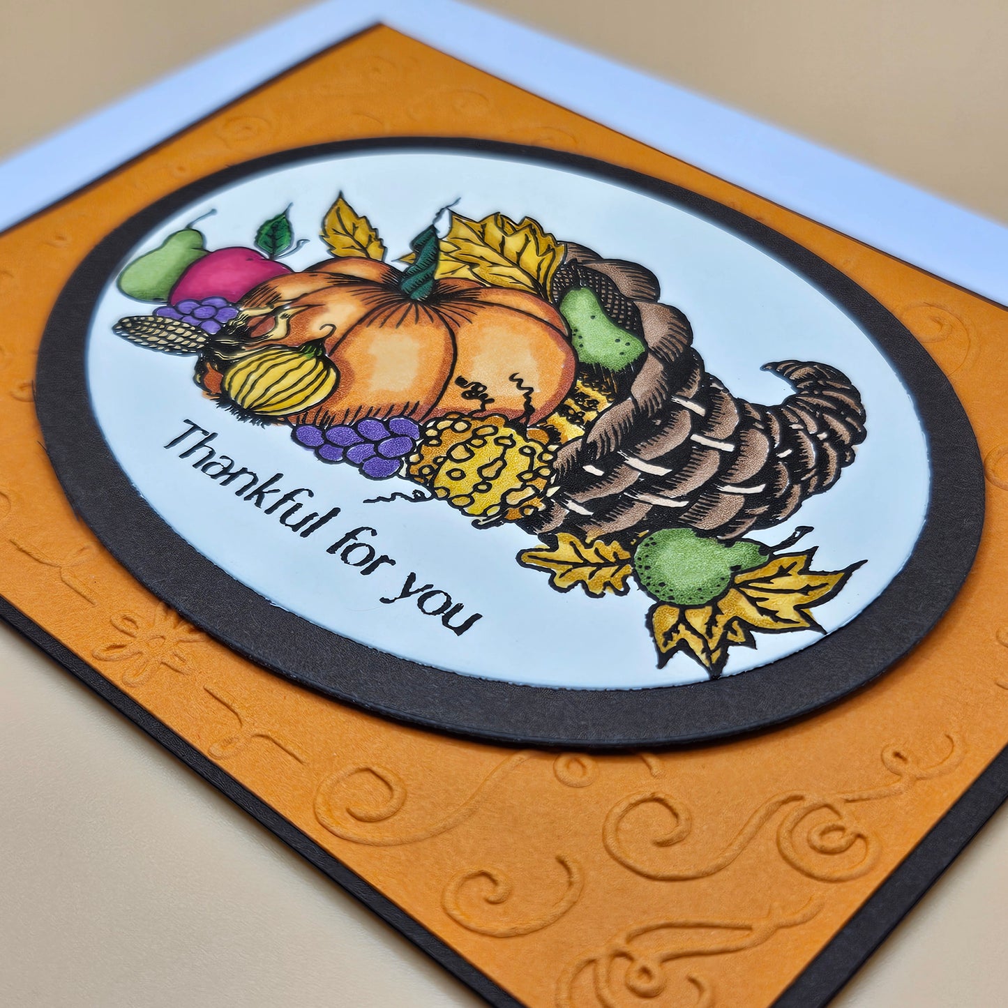 Handmade Thanksgiving Card, Fall Give Thanks Greeting Card, Embossed Thank You Card for Friends & Family