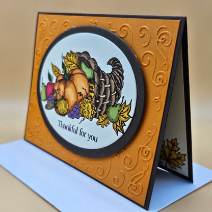 Handmade Thanksgiving Card, Fall Give Thanks Greeting Card, Embossed Thank You Card for Friends & Family