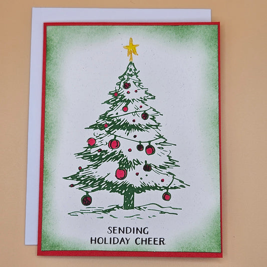 Handmade Christmas Card, Hand Colored Holiday Tree Greeting Card
