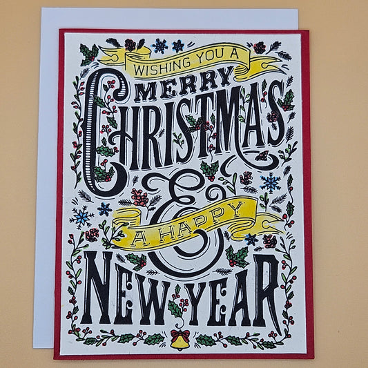 Handmade Christmas Card, Happy New Year Card Festive Holiday Greeting Card