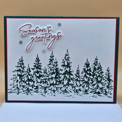 Handmade Christmas Card, Season’s Greetings Winter Pine Forest Greeting Card