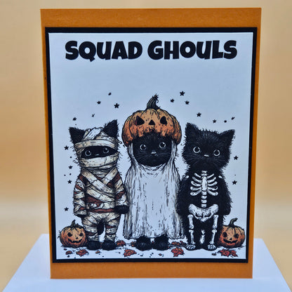 Handmade Halloween Card, Funny Greeting Card with Inside Message, Squad Ghouls Cats