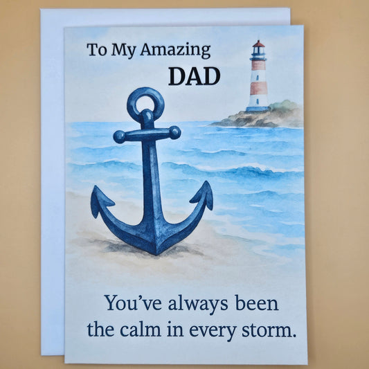 Birthday Card for Dad, Heartfelt Message Greeting Card with Lighthouse Anchor Design Tiddly Pom Cards