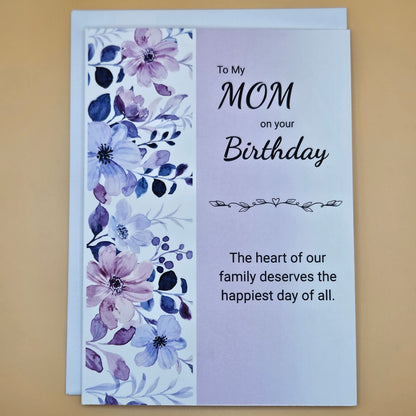 Birthday Card for Mom, Heartfelt Greeting Card for Her, Purple Floral Design, Mother's Birthday Card
