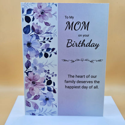 Birthday Card for Mom, Heartfelt Greeting Card for Her, Purple Floral Design, Mother's Birthday Card