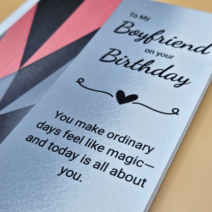 Birthday Card for Boyfriend, Romantic Greeting Card for Him with Heartfelt Message, Red Geometric Masculine Card