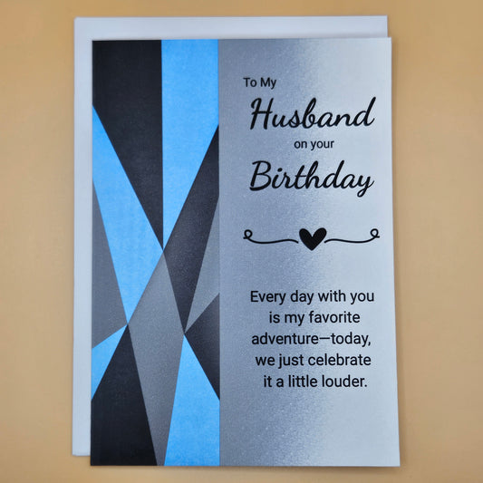 Birthday Card for Husband, Romantic Greeting Card for Him, Blue Heartfelt Message Masculine Card