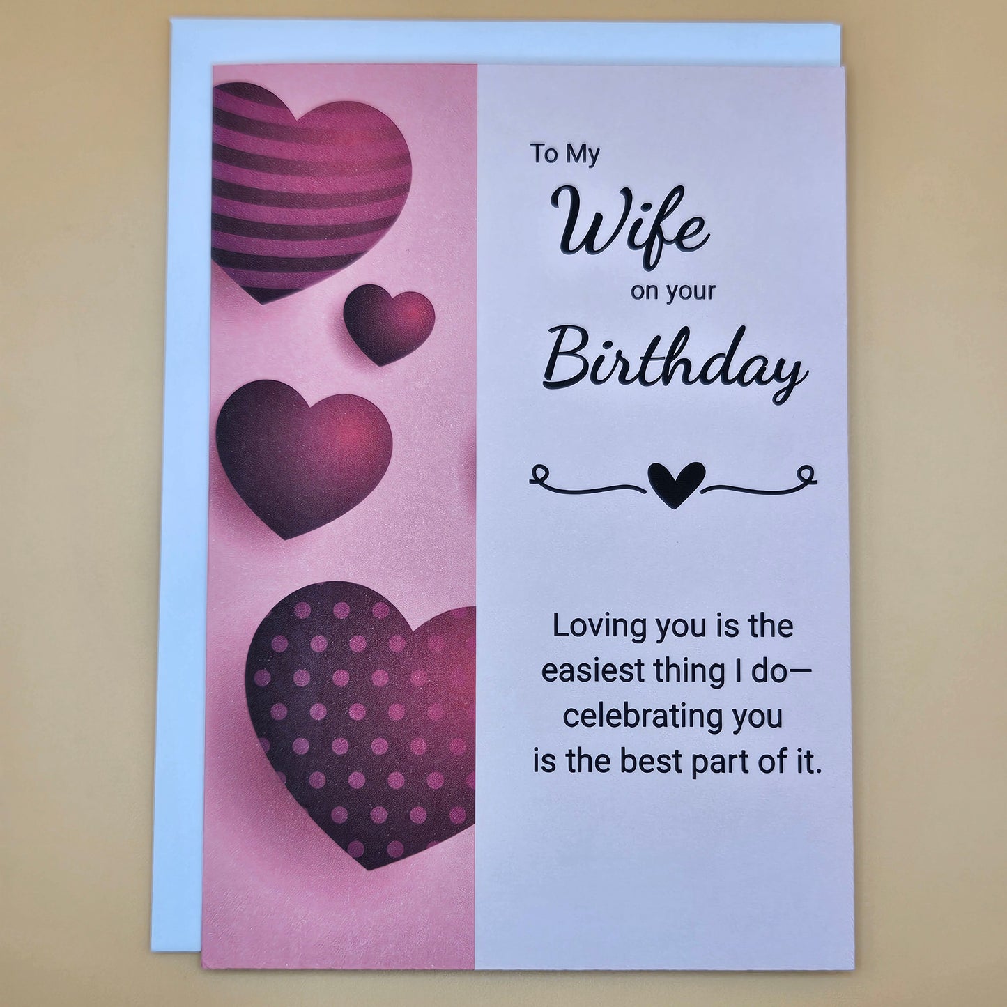 Birthday Card for Wife, Romantic Greeting Card, Heartfelt Message for Her, Pink Hearts