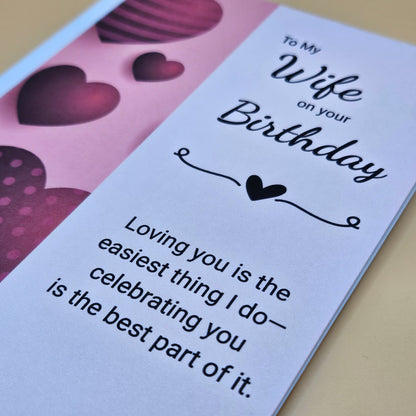 Birthday Card for Wife, Romantic Greeting Card, Heartfelt Message for Her, Pink Hearts