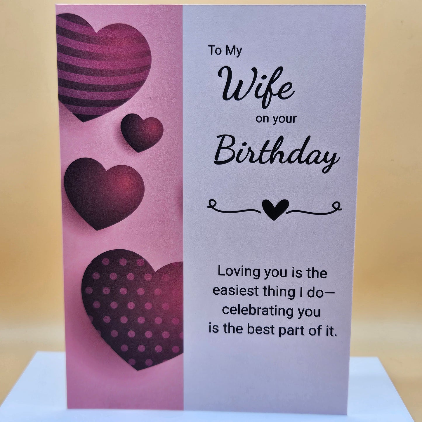 Birthday Card for Wife, Romantic Greeting Card, Heartfelt Message for Her, Pink Hearts
