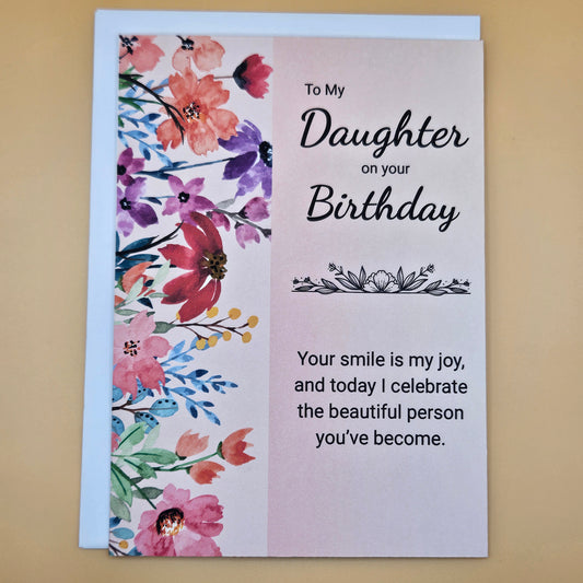 Birthday Card for Daughter, Watercolor Pastel Floral Greeting Card with Heartfelt Message, Card for Her