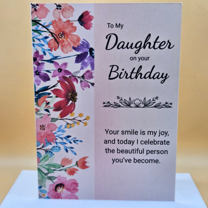 Birthday Card for Daughter, Watercolor Pastel Floral Greeting Card with Heartfelt Message, Card for Her