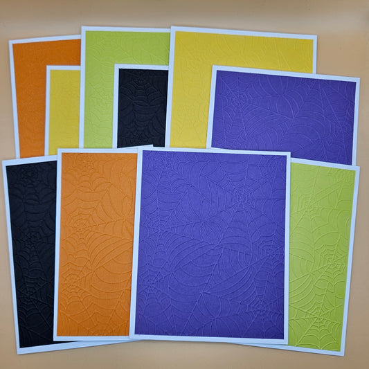 Embossed Halloween Note Cards, Handmade Spiderweb Stationery Set of 10 in Fall Colors