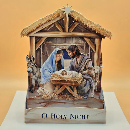Handmade Pop-Up Christmas Card – O Holy Night Nativity Scene, 3D Religious Holiday Greeting