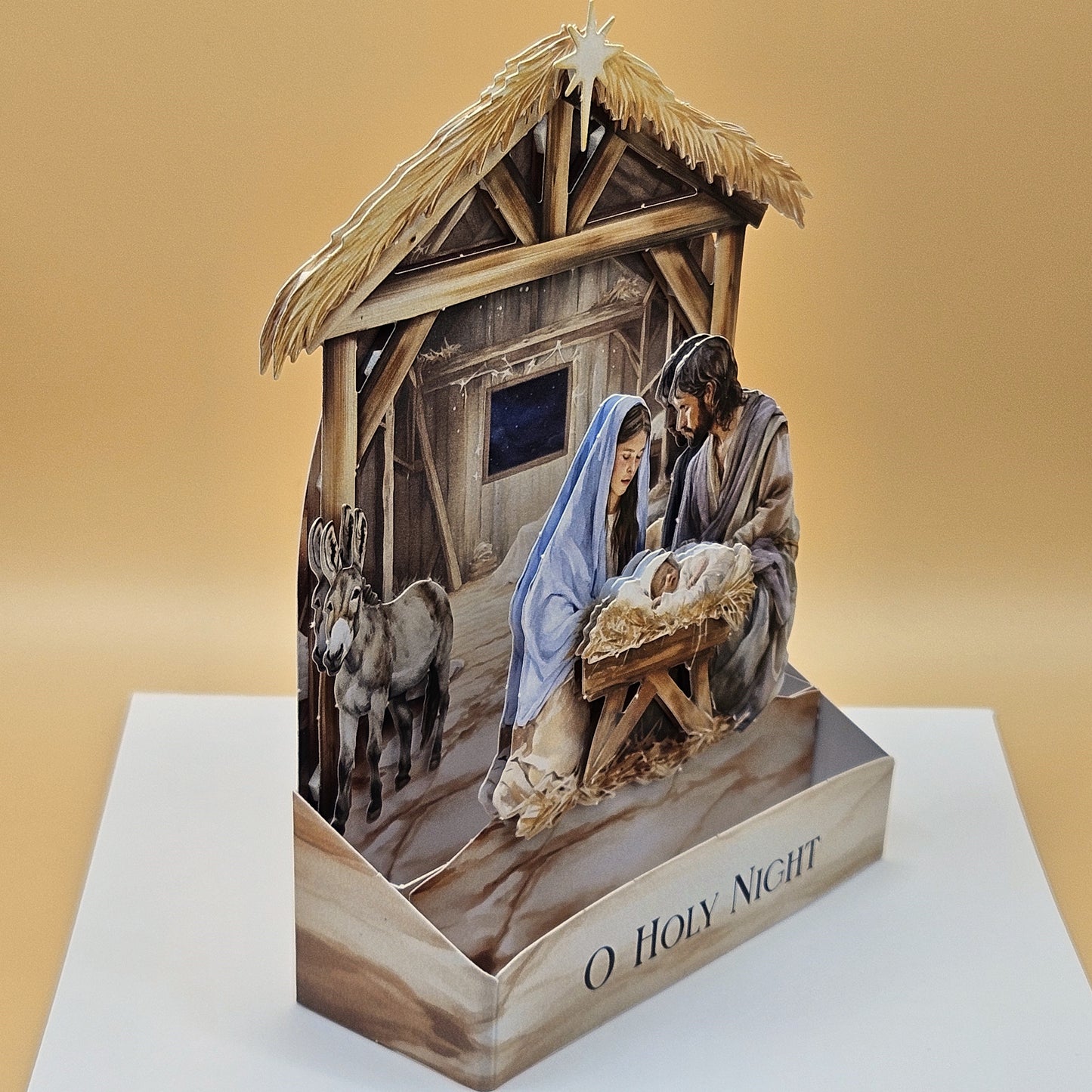 Handmade Pop-Up Christmas Card – O Holy Night Nativity Scene, 3D Religious Holiday Greeting