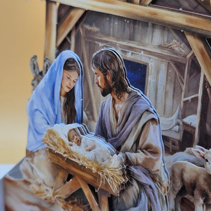 Handmade Pop-Up Christmas Card – O Holy Night Nativity Scene, 3D Religious Holiday Greeting