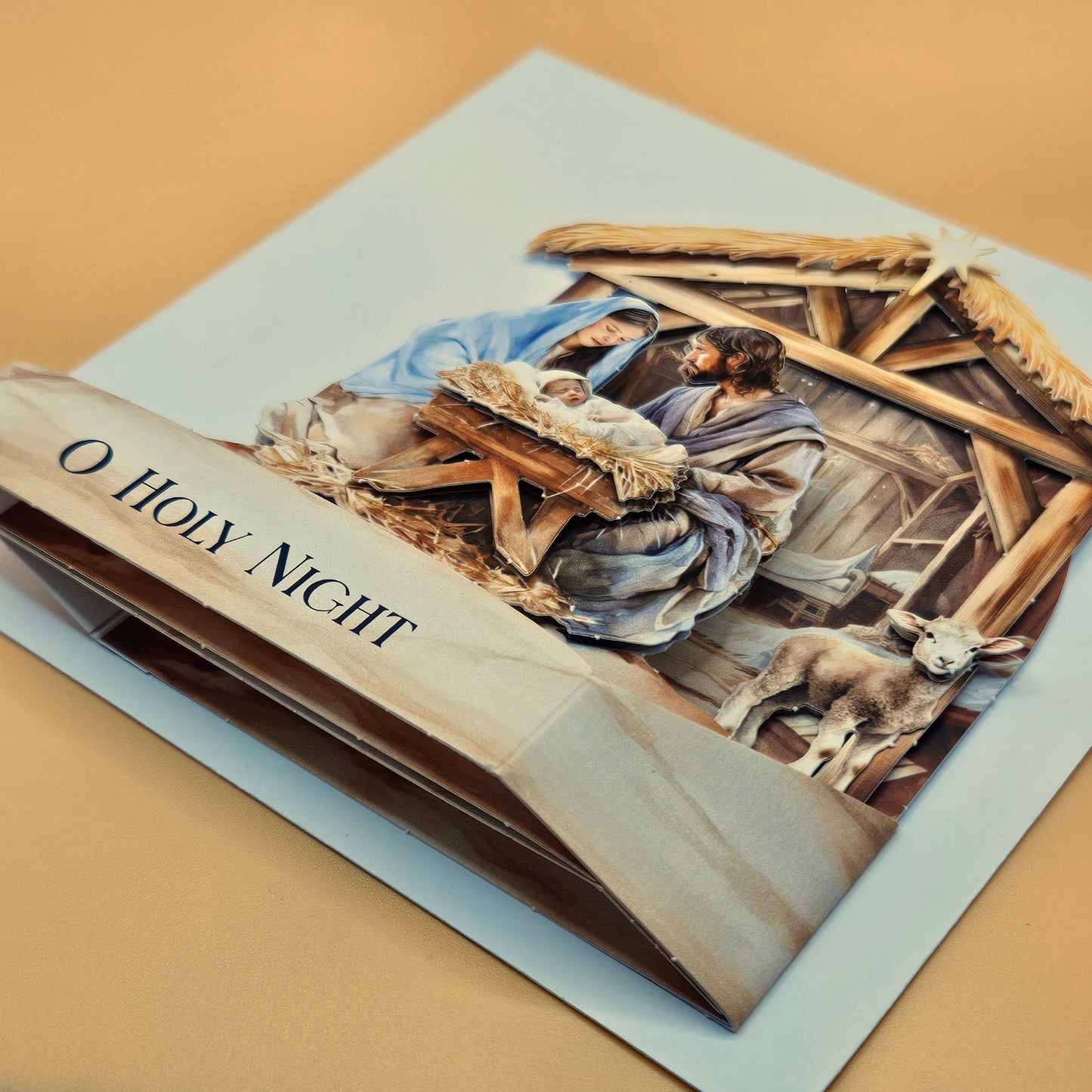Handmade Pop-Up Christmas Card – O Holy Night Nativity Scene, 3D Religious Holiday Greeting