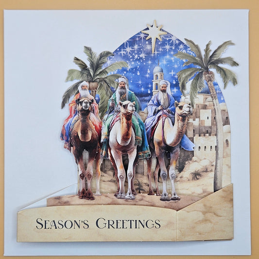 Handmade Pop-Up Christmas Card, 3D Decoupage Season’s Greetings with Three Wise Men
