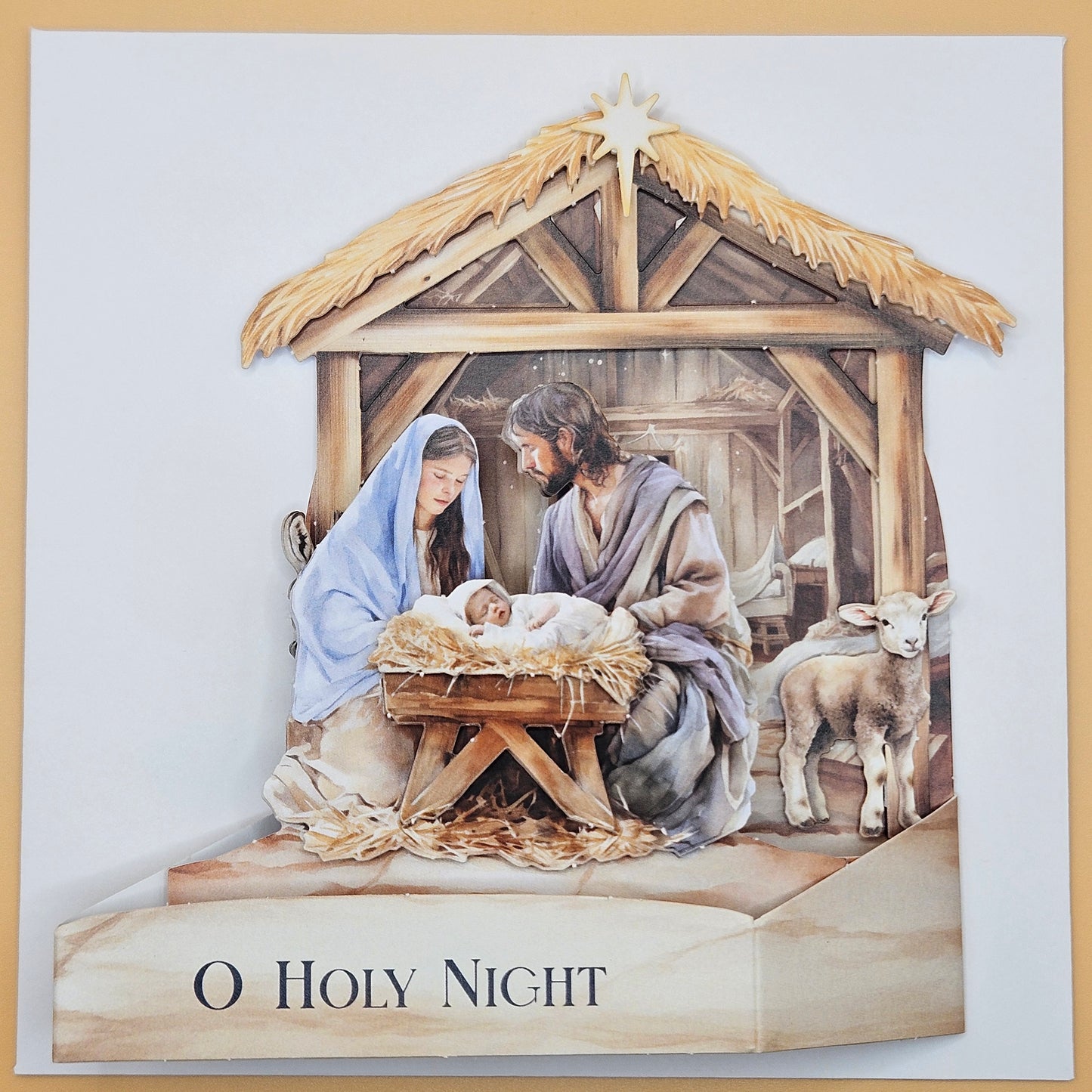 Handmade Pop-Up Christmas Card – O Holy Night Nativity Scene, 3D Religious Holiday Greeting