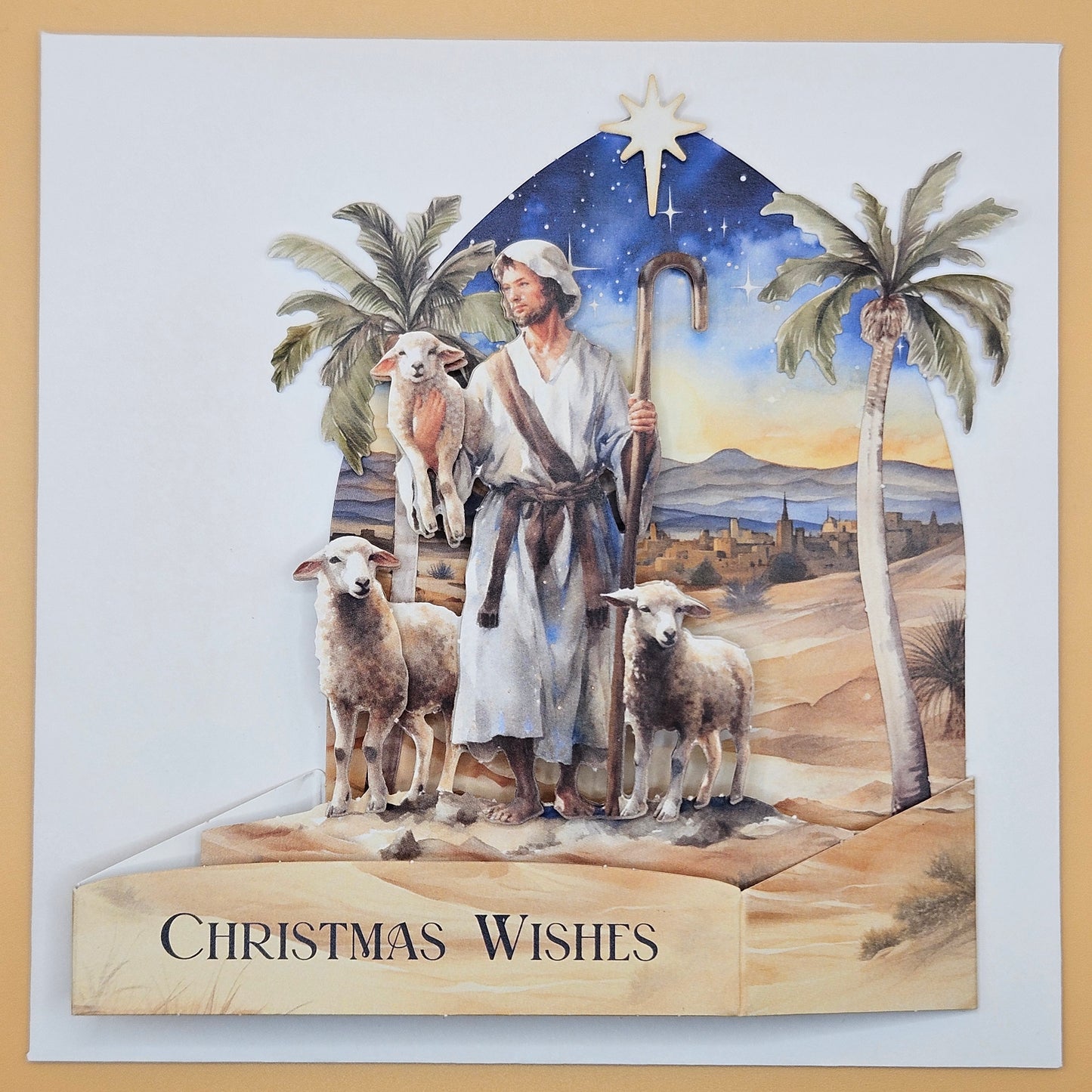 Handmade Pop-Up Christmas Card, 3D Decoupage Shepherd & Star Nativity Scene