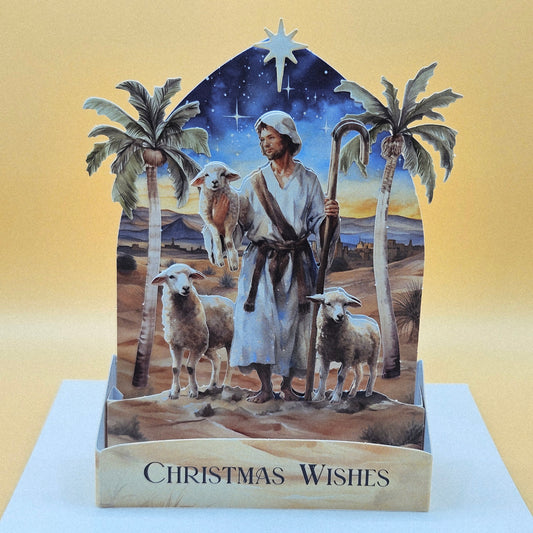 Handmade Pop-Up Christmas Card, 3D Decoupage Shepherd & Star Nativity Scene