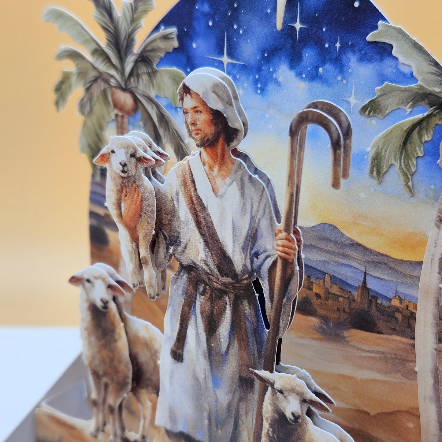 Handmade Pop-Up Christmas Card, 3D Decoupage Shepherd & Star Nativity Scene
