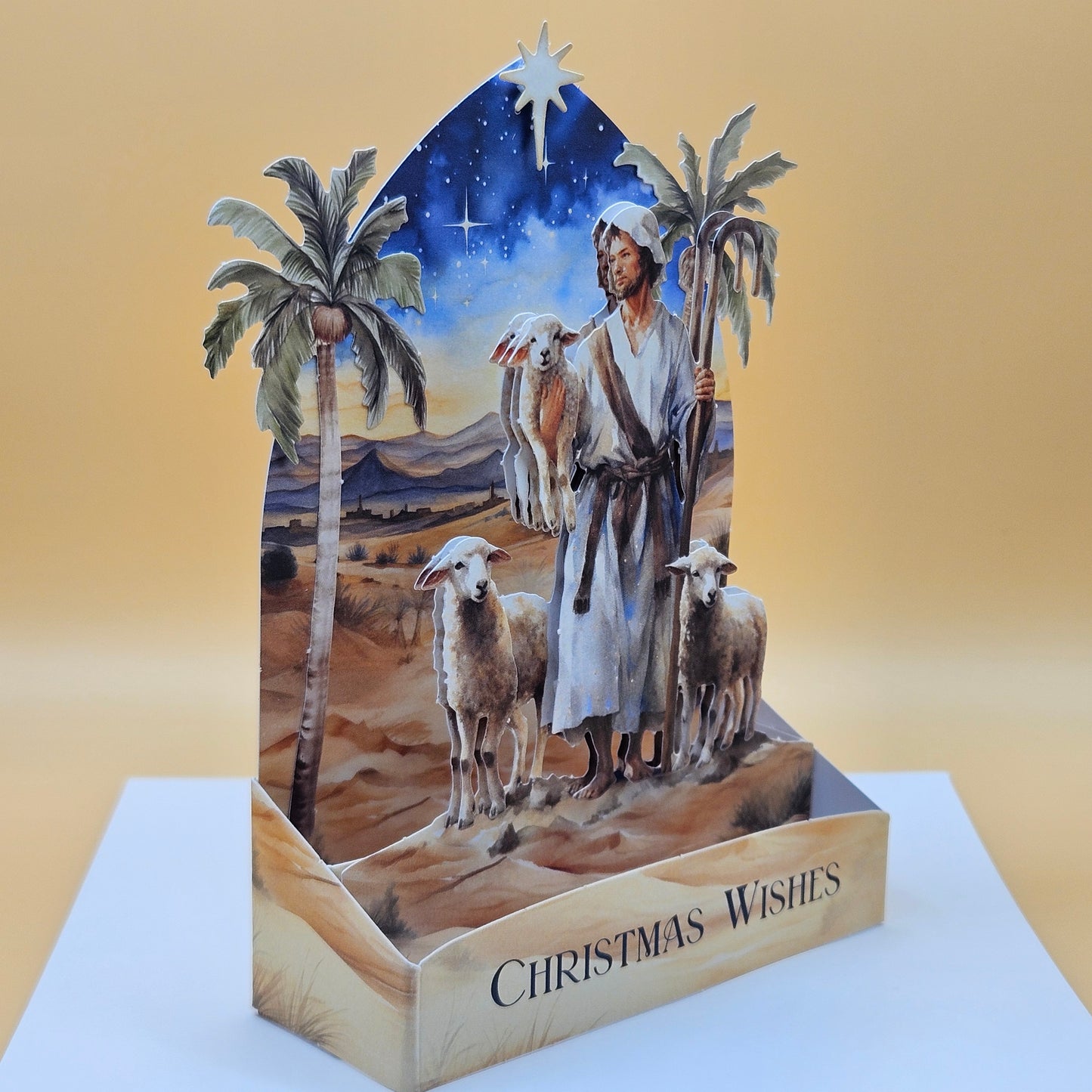 Handmade Pop-Up Christmas Card, 3D Decoupage Shepherd & Star Nativity Scene