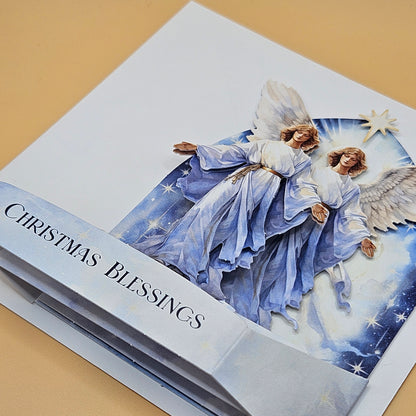 Handmade Pop-Up Christmas Card, 3D Decoupage “Christmas Blessings” Angel Nativity Scene
