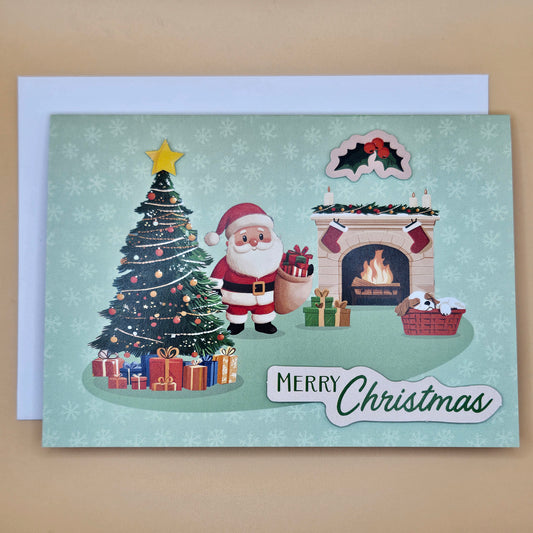 Handmade Pop-Up Christmas Card, Santa & Fireplace Holiday Greeting