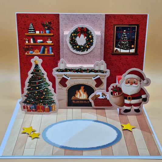 Handmade Pop-Up Christmas Card, Santa & Fireplace Holiday Greeting