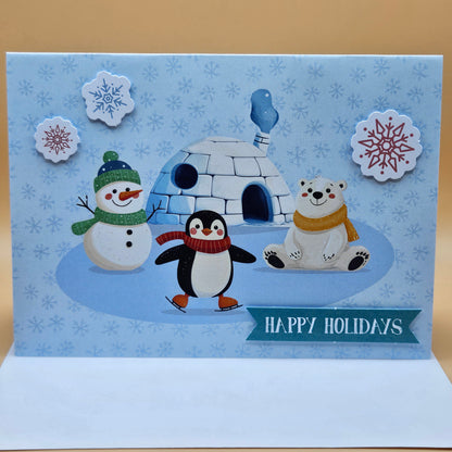 Handmade Pop-Up Christmas Card, Happy Holidays Igloo Scene