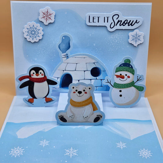 Handmade Pop-Up Christmas Card, Happy Holidays Igloo Scene